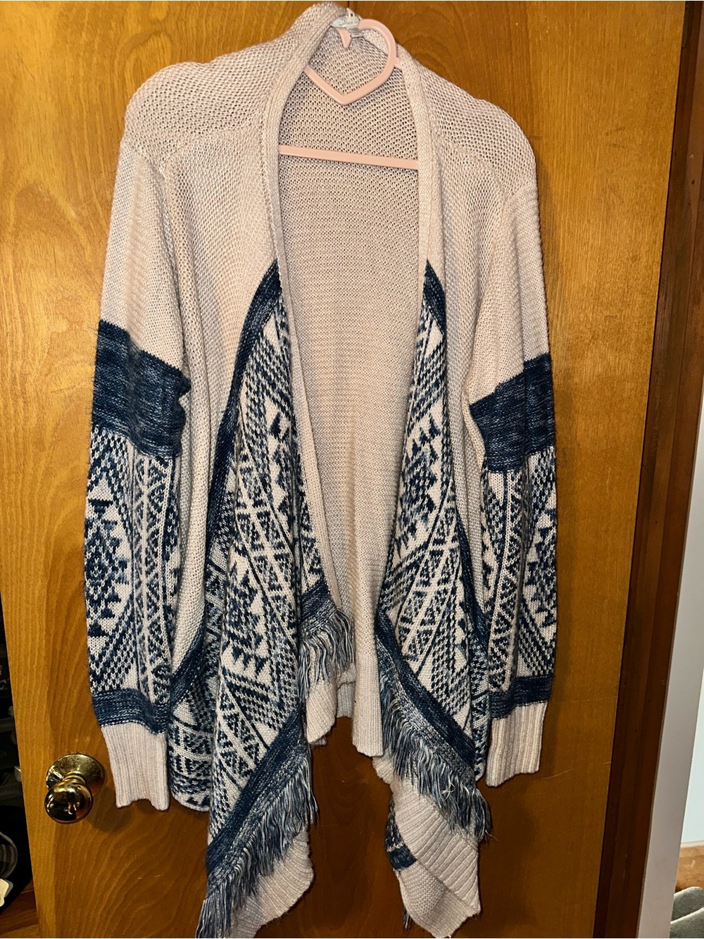 Lucky Brand Southwestern Diamond Pattern Open Cardigan Sweater